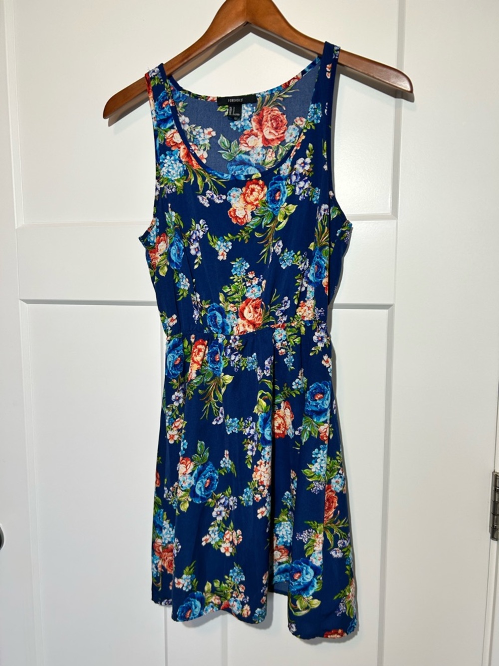 Forever 21 Navy Floral Sleeveless Fit & Flare Mini Dress - Small